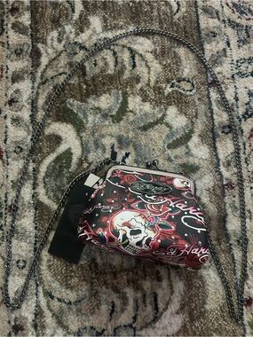 Ed Hardy Black & Red Skull Kiss-Lock Crossbody